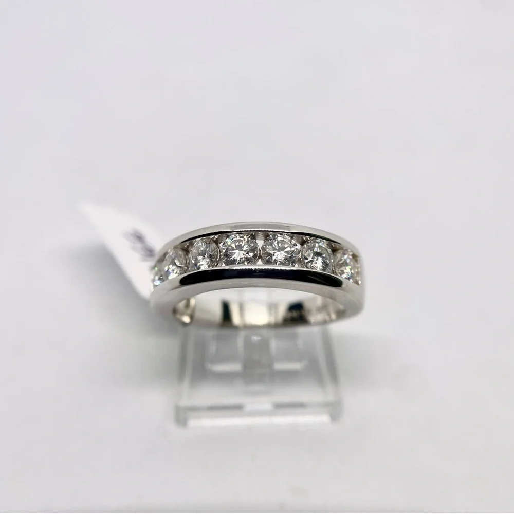 Mens Moissanite Ring Anniversary Wedding Band 925 18K GRA Certified Eternity